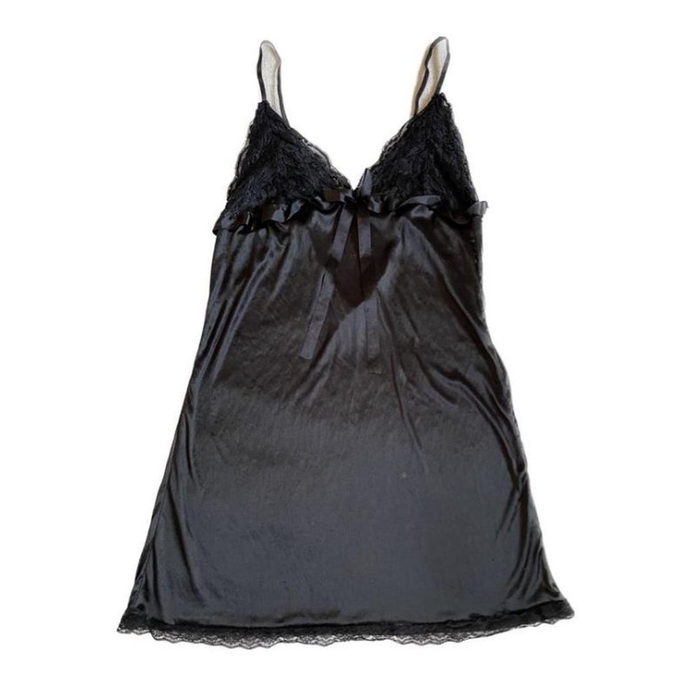 Vintage Black Lace + Silk Nightgown / Slip Dress